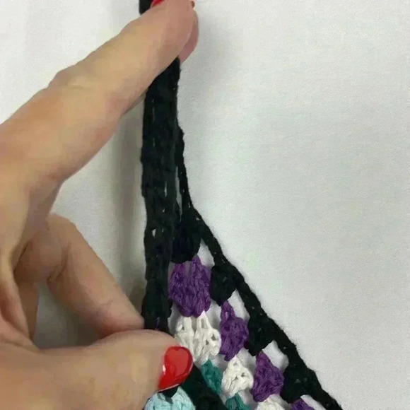 Womens Mini Dress Black XS/S Crocheted Spaghetti Straps Mini Crocheted Squares - Picture 3 of 9